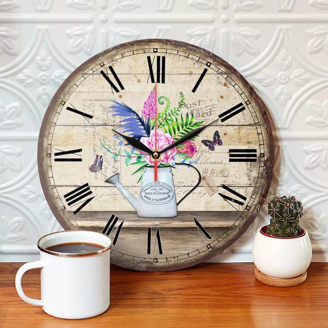 ساعت دیواری طرح گل و پروانه و آب پاش کد 1204