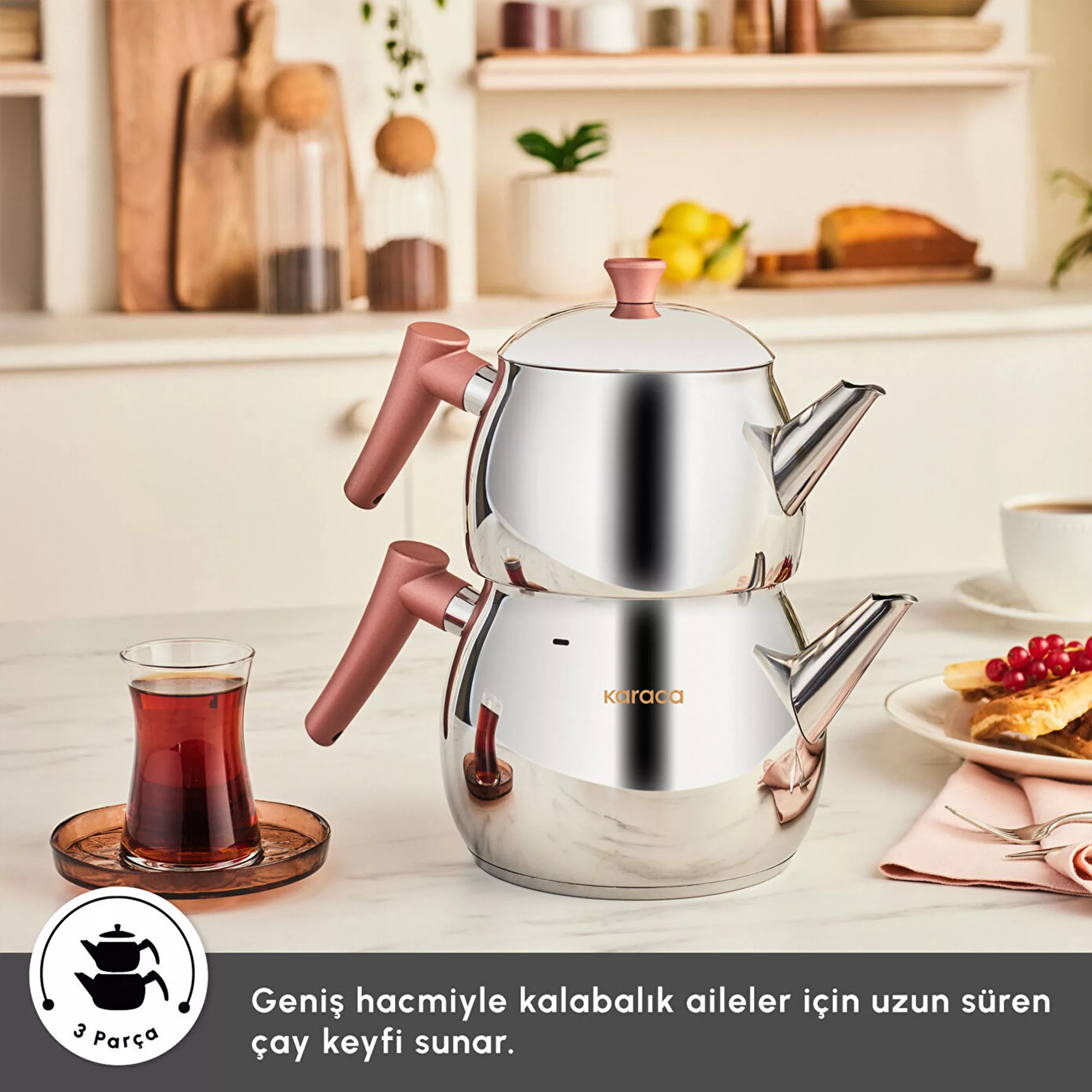 ست کتری و قوری کاراجا مدل SEP-FREZYA Midi گنجایش کتری 1.5 لیتر و گنجایش قوری 1 لیتر