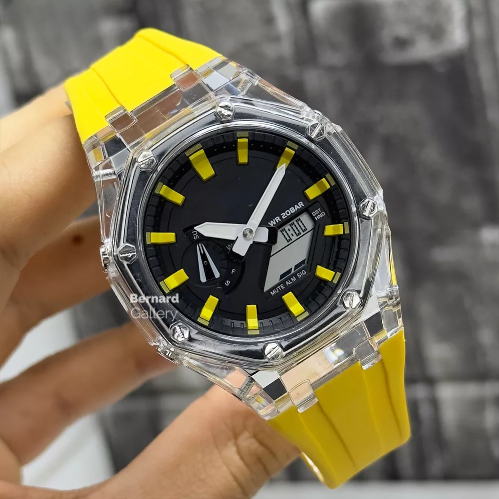 ساعت مچی عقربه ای مدل دو زمانه کرنومتردار بند سیلیکونی موتور پمپی کد 10