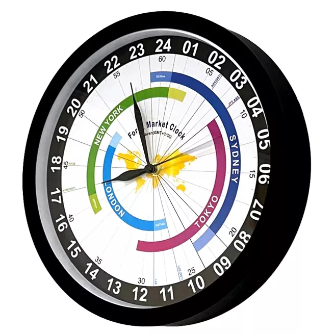 ساعت دیواری مدل بورس جهانی طرح 24 ساعته