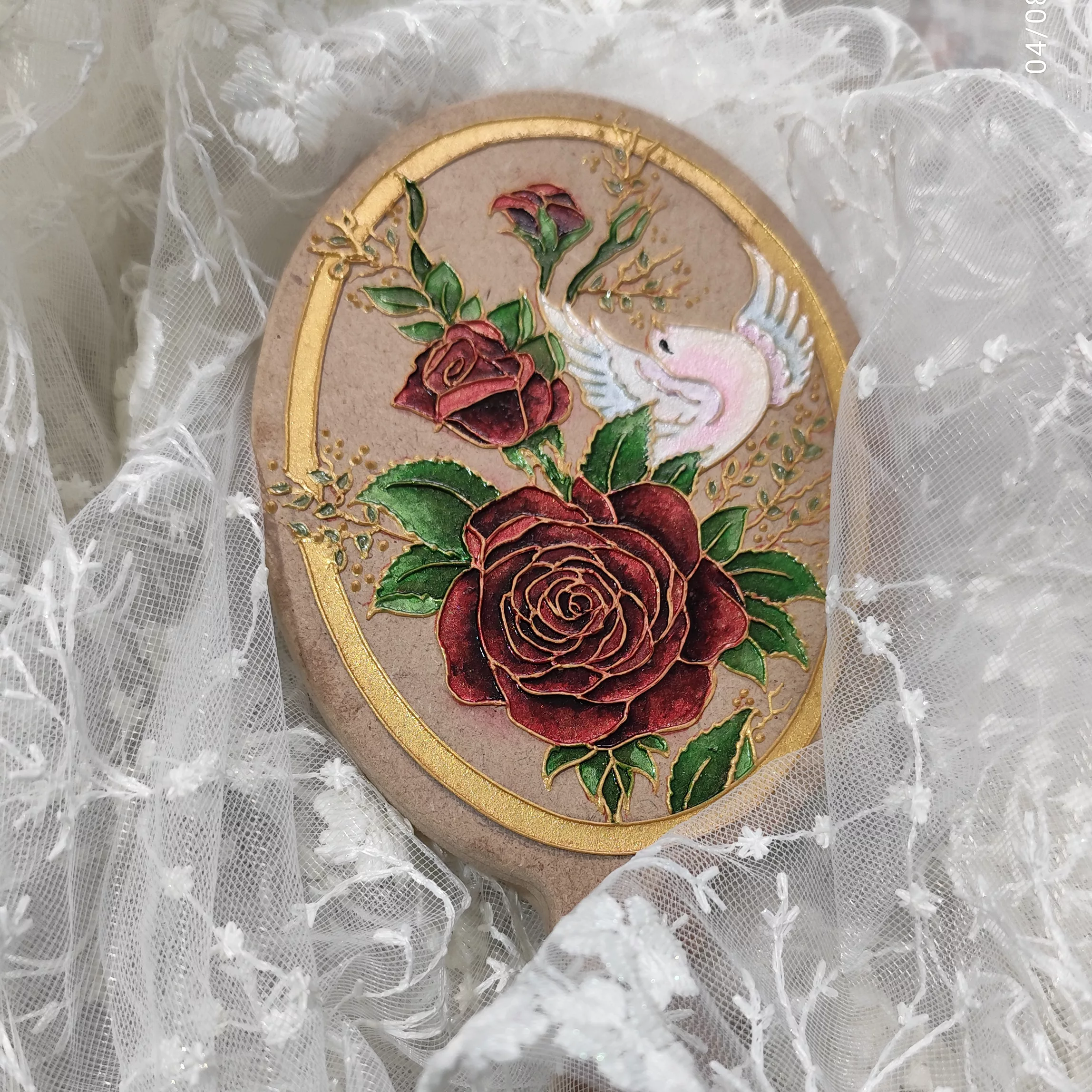 آینه آرایشی مدل گل و مرغ به همراه آینه جیبی