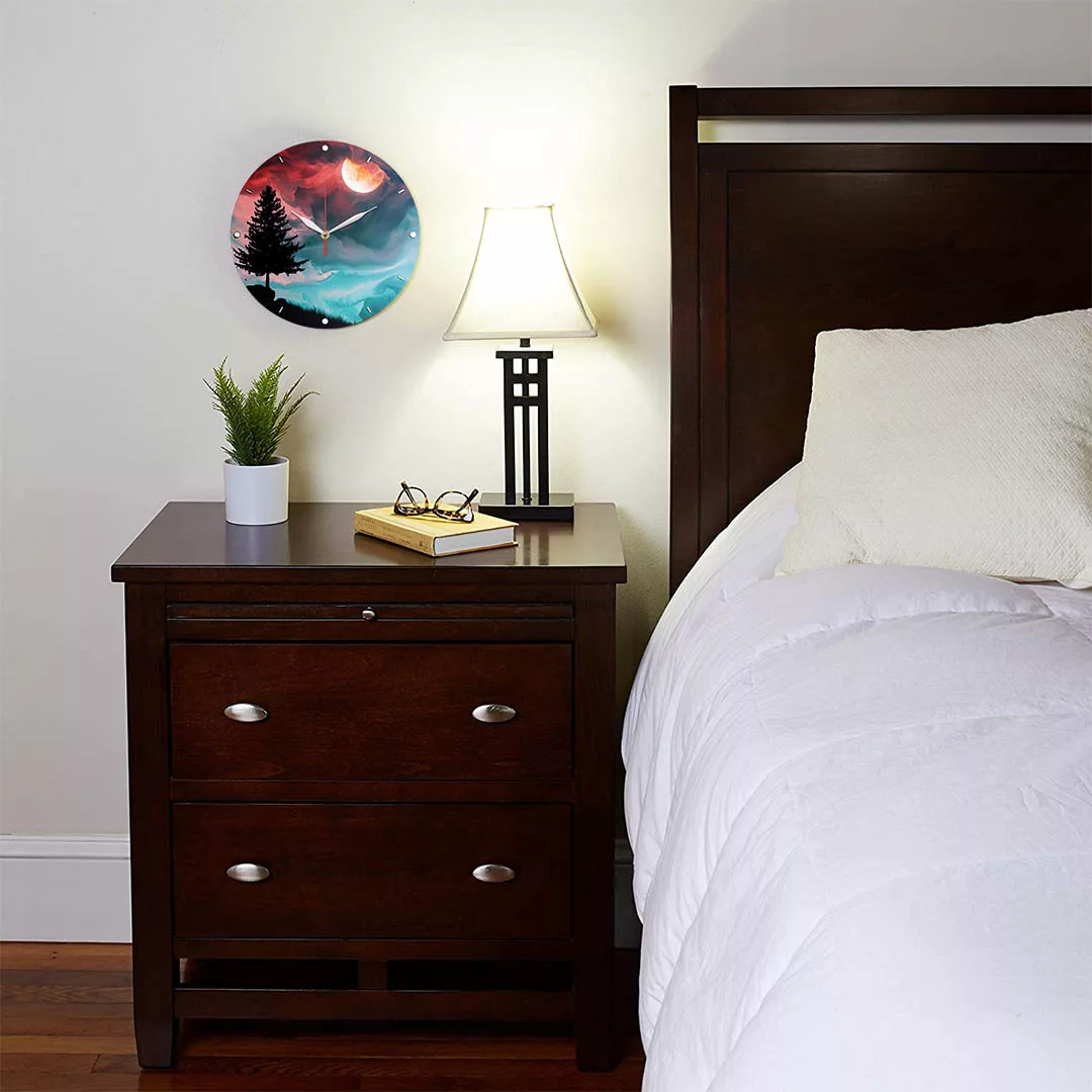 ساعت دیواری طرح ابر و ماه و درخت کاج کد 1280P