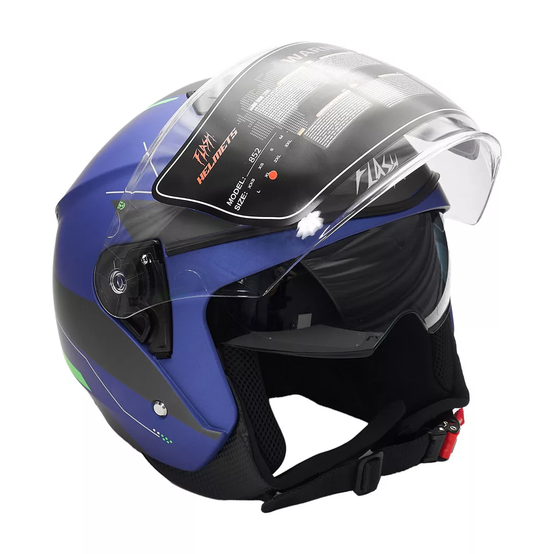 کلاه کاسکت بدون فک فلش مدل 852 matt blue-neon-green