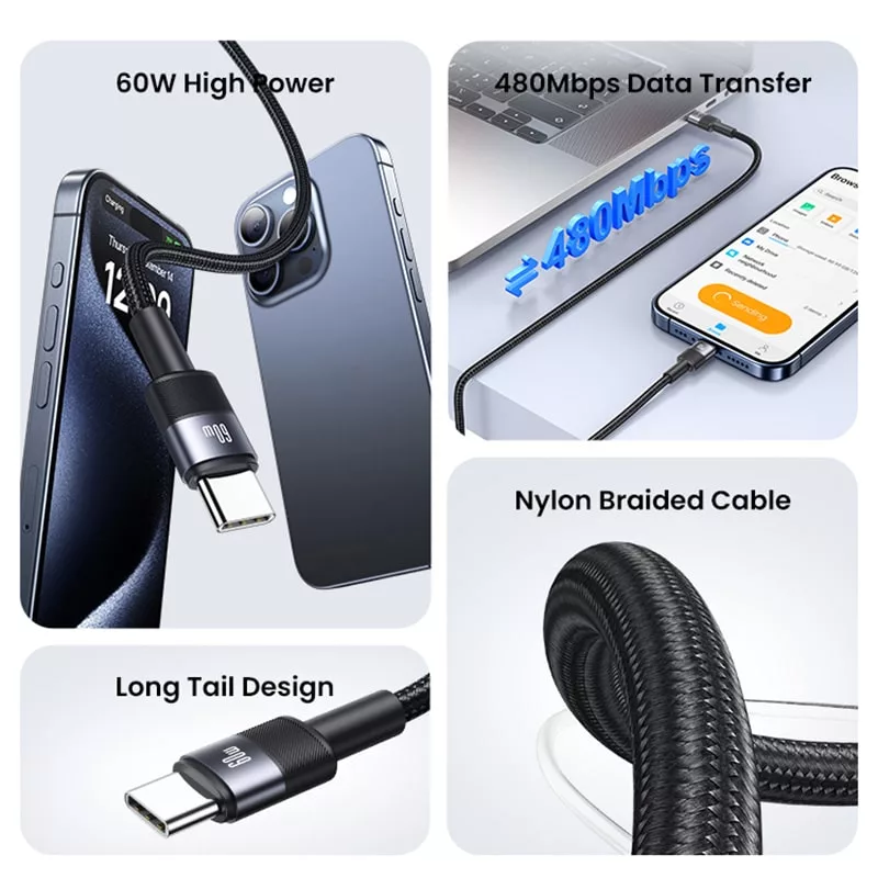 کابل USB-c یوسمز مدل US-SJ724 طول 1.2 متر