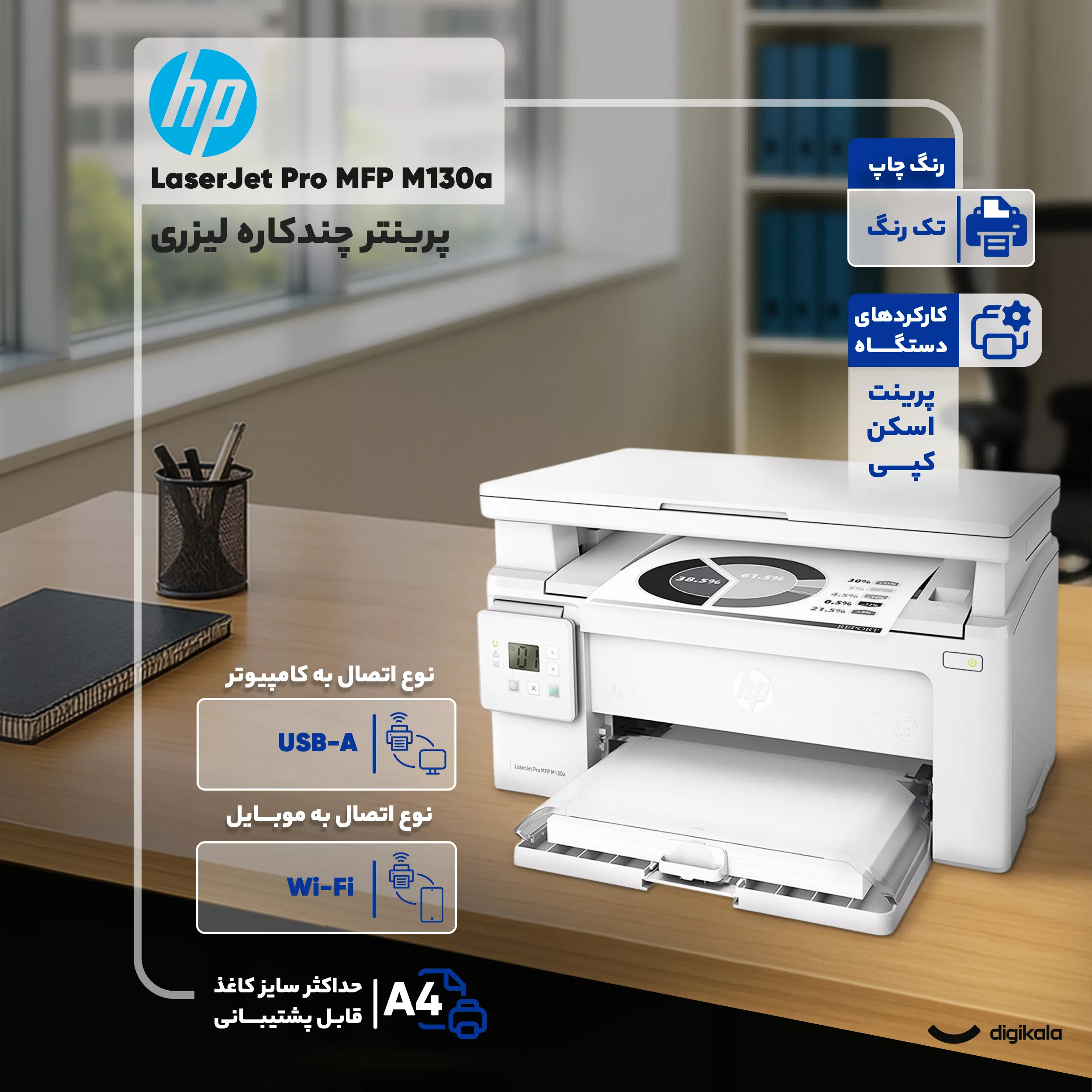 پرینتر چندکاره لیزری اچ پی مدل LaserJet Pro MFP M130a