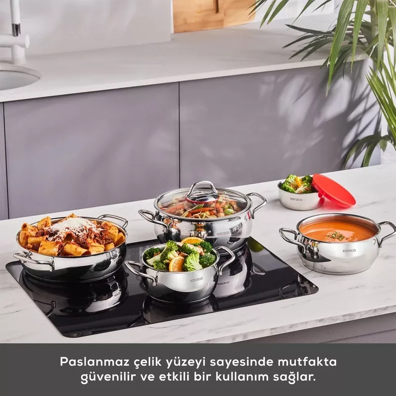 سرویس قابلمه و تابه استیل 10 پارچه کاراجا مدل Emirgan XL