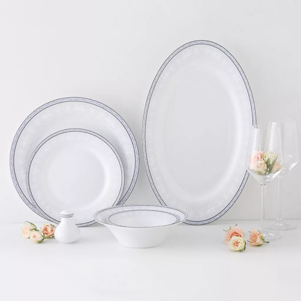 سرویس غذاخوری 108 پارچه 12 نفر چینی زرین ایران مدل وایت رز سری شهرزاد درجه یک