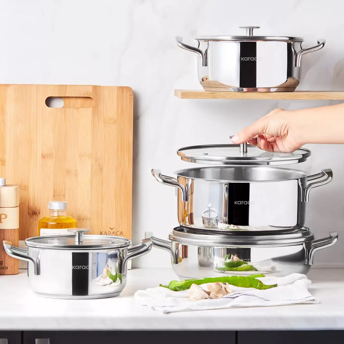 سرویس قابلمه استیل 8 پارچه کاراجا مدل Alaz İnduksiyon