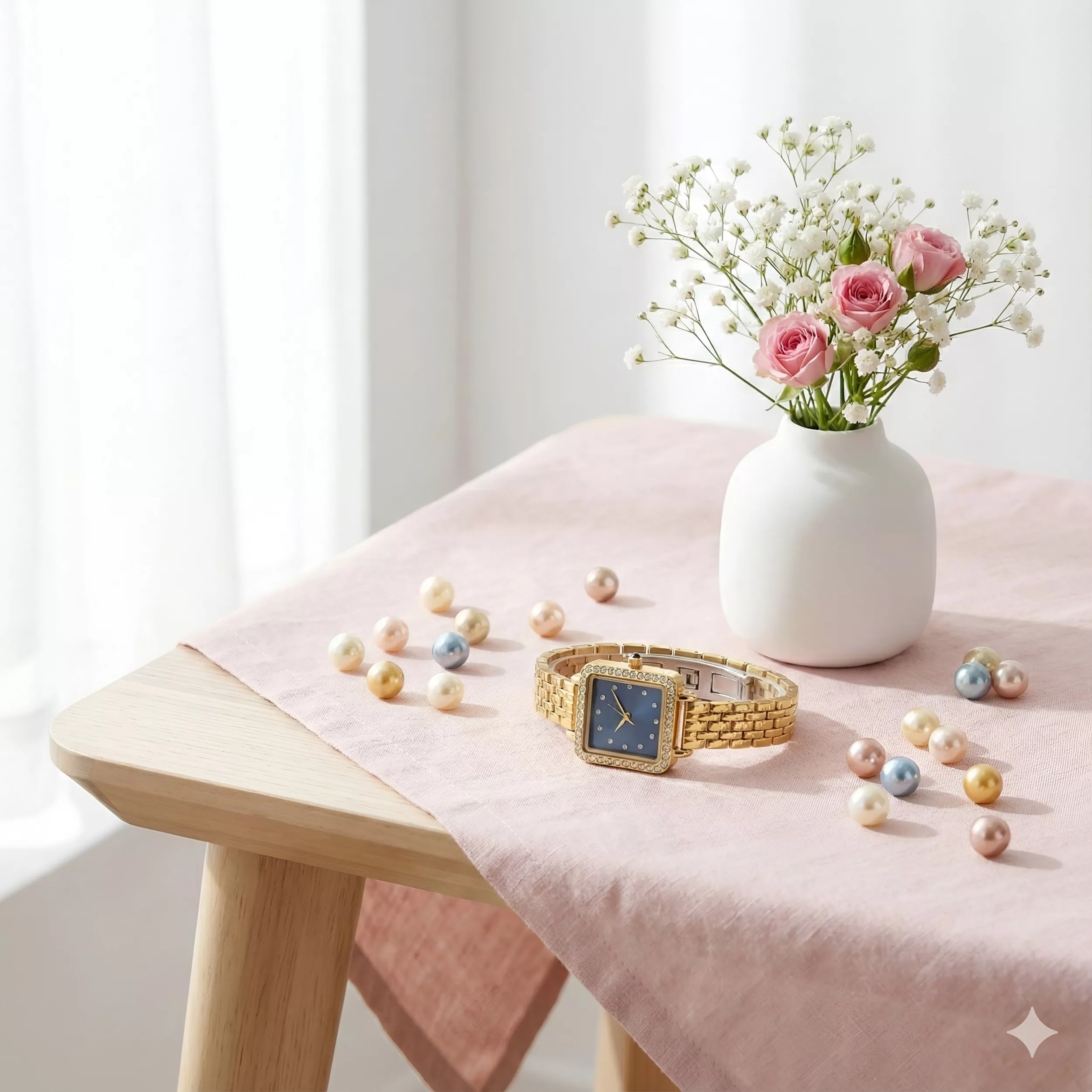 ساعت مچی عقربه‌ای کوارتز زنانه مدل لوکس بند استیل طرح بافت قاب دور نگین قفل مخفی کد E2