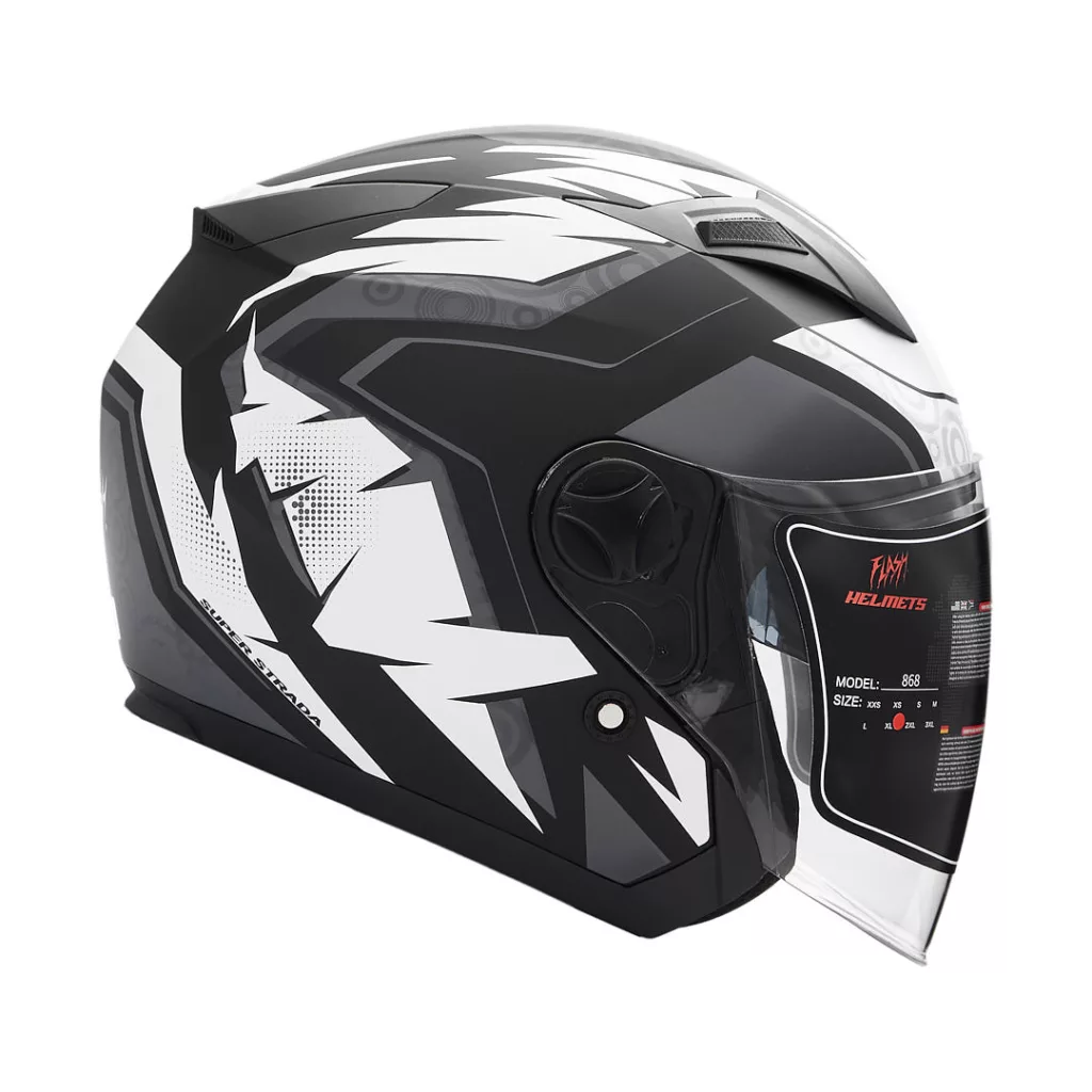 کلاه کاسکت بدون فک فلش مدل 868 matt black-white