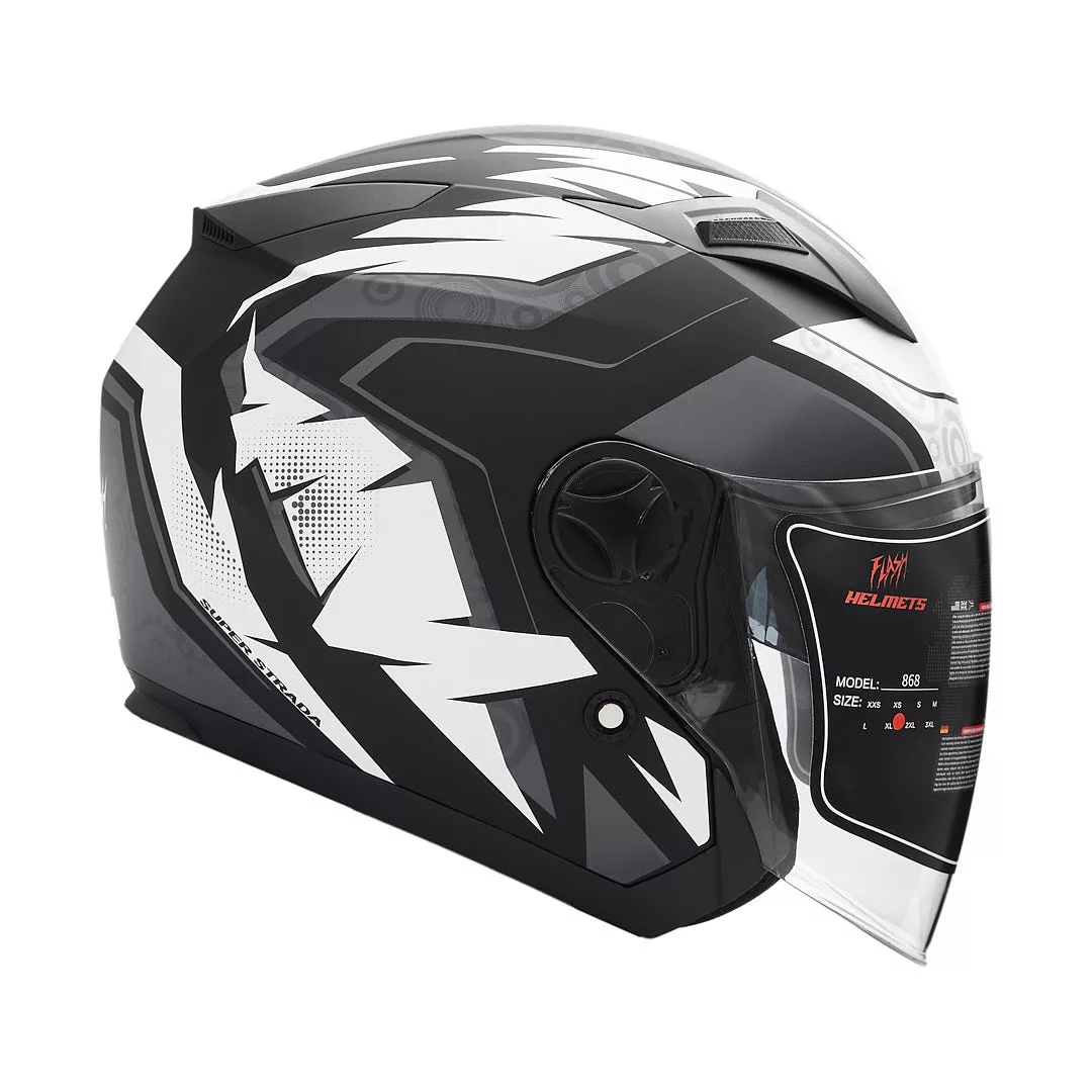 کلاه کاسکت بدون فک فلش مدل 868 matt black-white