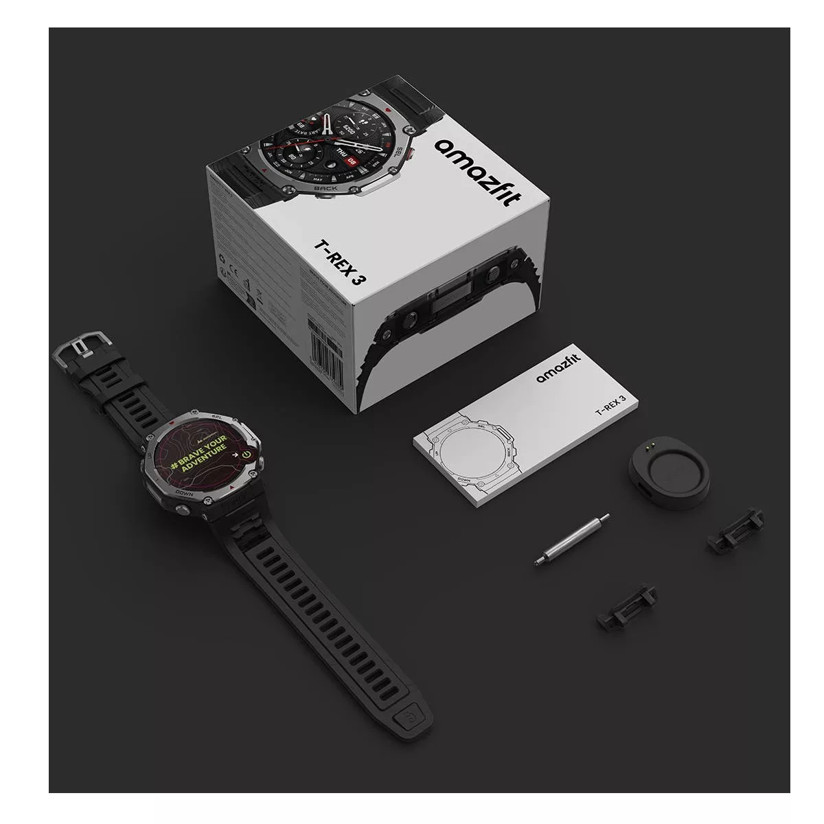 ساعت هوشمند امیزفیت مدل MMD TREX 3 AWARE  دارای قابلیت های صفحه نمایش رنگی، صفحه نمایش لمسی، کنترل موسیقی (Music Player)، پشتیبانی از زبان فارسی در منو و سیستم‌عامل بند سیلیکون