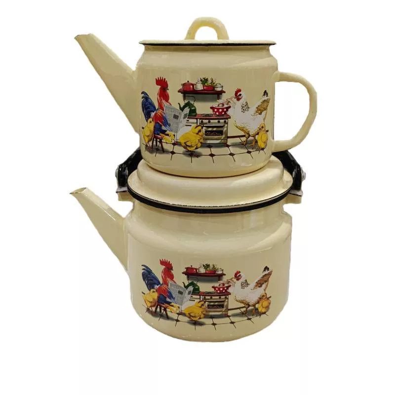 کتری و قوری مدل خروس گنجایش کتری 2 لیتر گنجایش قوری 1 لیتر