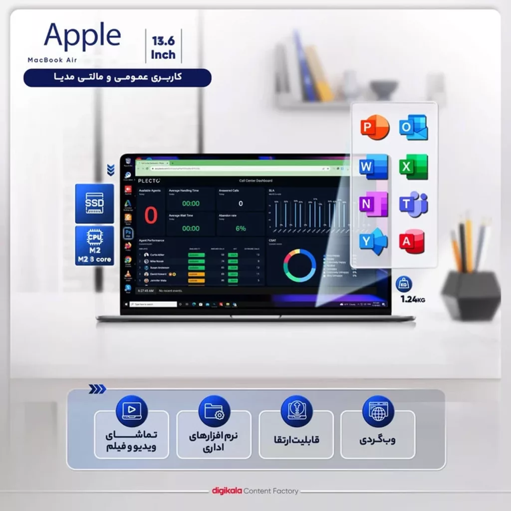 لپ تاپ 13.6 اینچی اپل مدل MacBook Air MC7W4 2022 HNA-M2-16GB RAM-256GB SSD