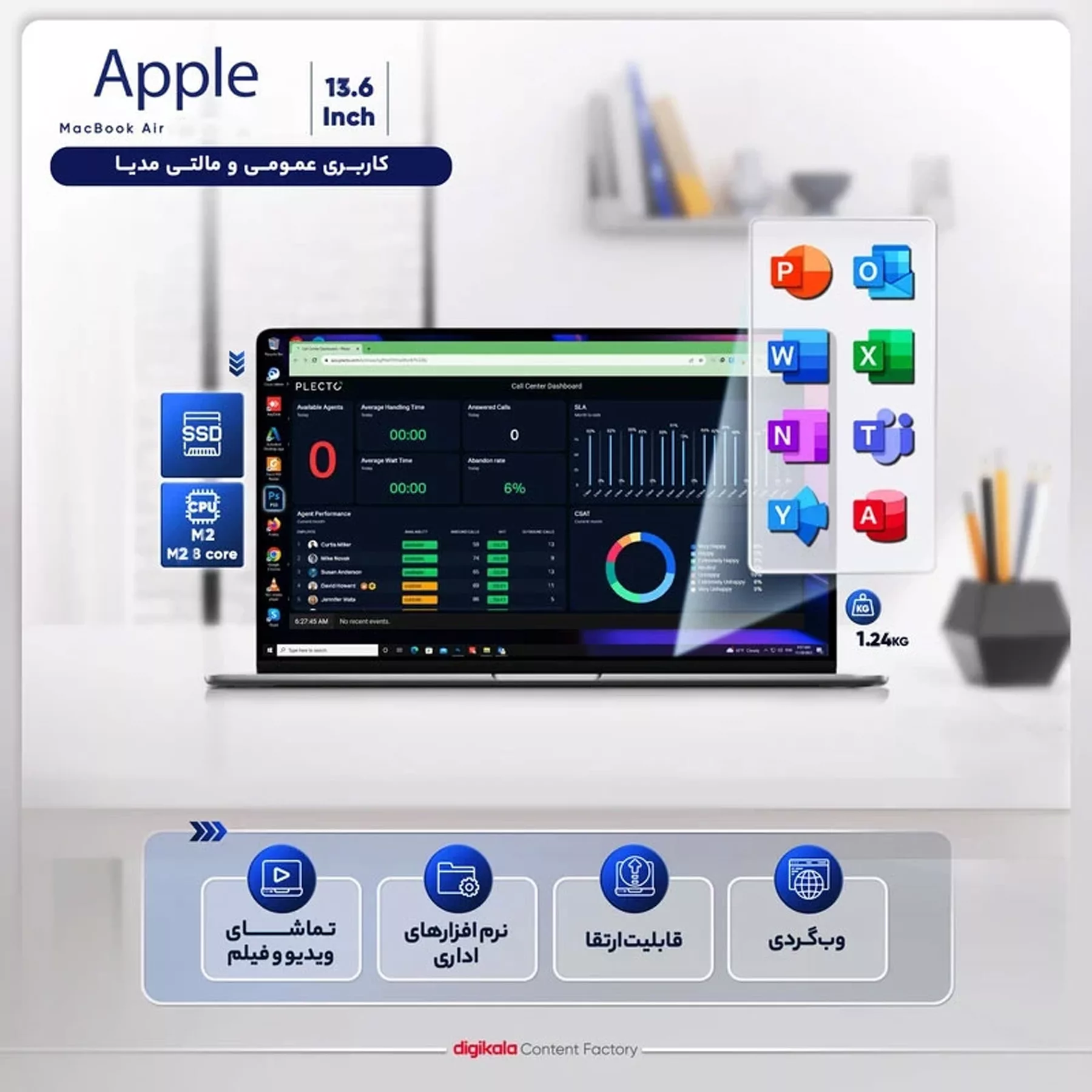 لپ تاپ 13.6 اینچی اپل مدل MacBook Air MC7W4 2022 HNA-M2-16GB RAM-256GB SSD
