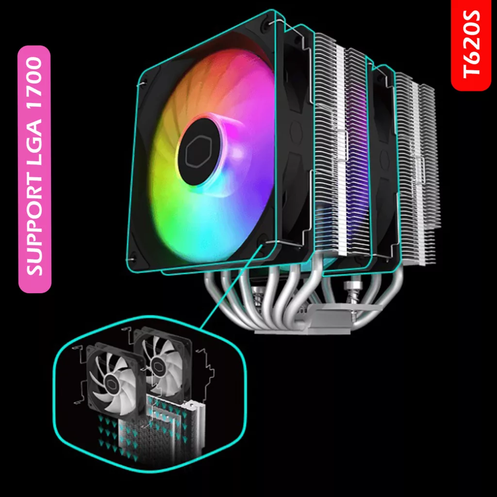 خنک کننده پردازنده کولر مستر مدل T620s ARGB LGA1700