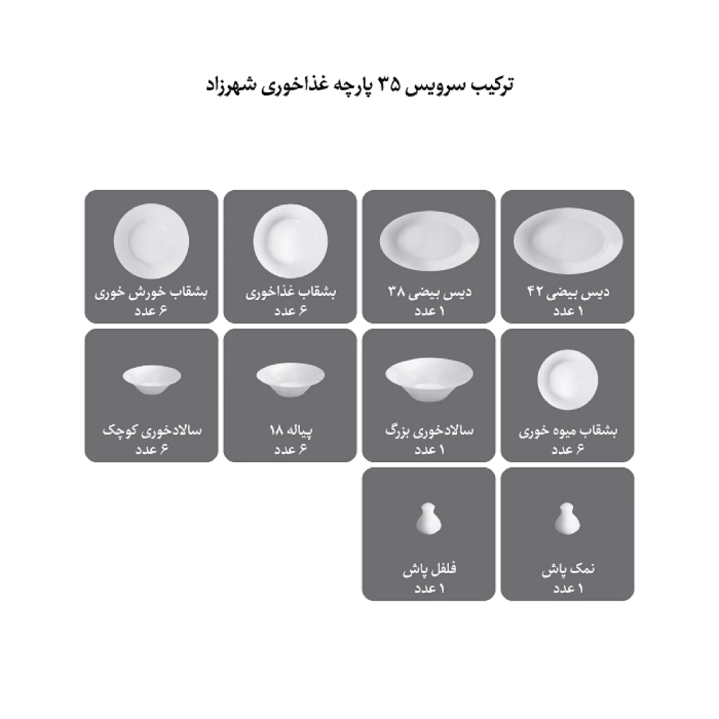 سرویس 35 پارچه غذاخوری چینی زرین ایران سری شهرزاد مدل سمرقند درجه یک