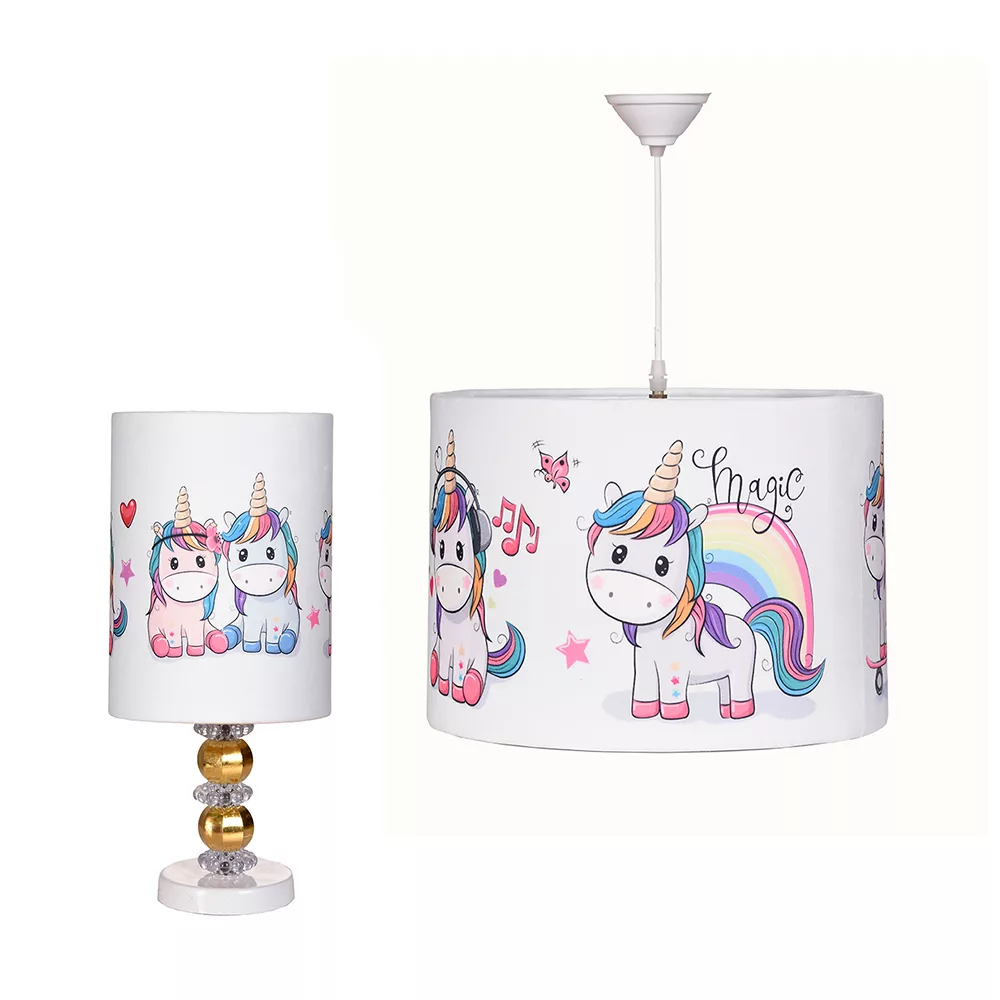 آباژور رومیزی و لوستر سقفی کودک مدل تک شاخ اسب یونیکورن