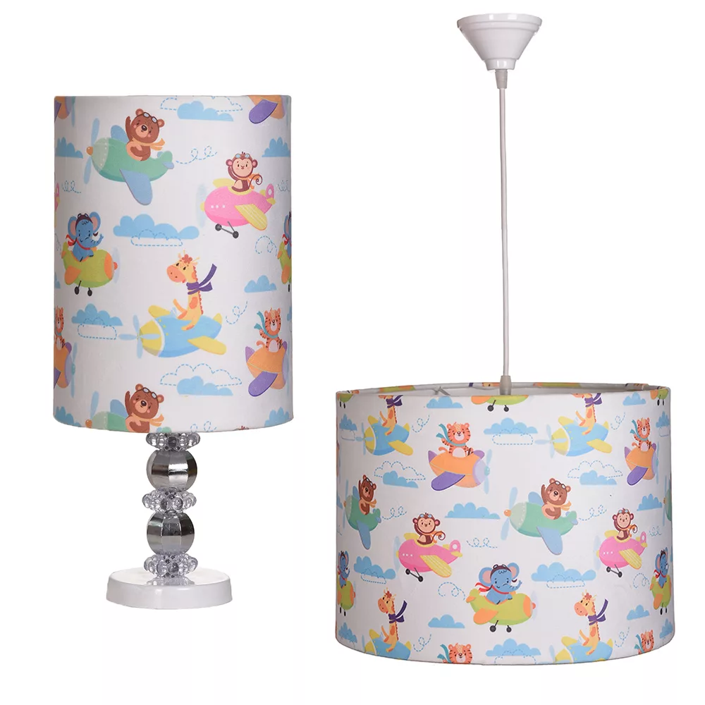 لوستر و آباژور اتاق کودک مدل هواپیما مجموعه 2 عددی