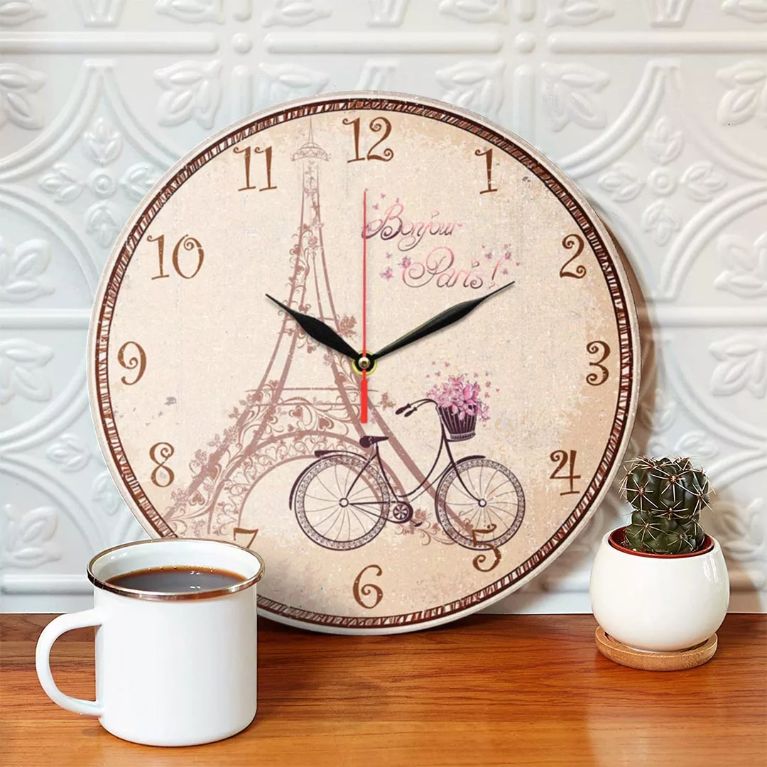 ساعت دیواری طرح دوچرخه و برج ایفل پاریس کد 1337