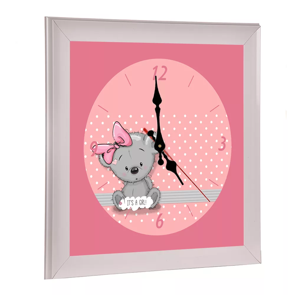 لوستر اتاق کودک مدل خرس صورتی نوزاد دختر به همراه اباژور و ساعت دیواری