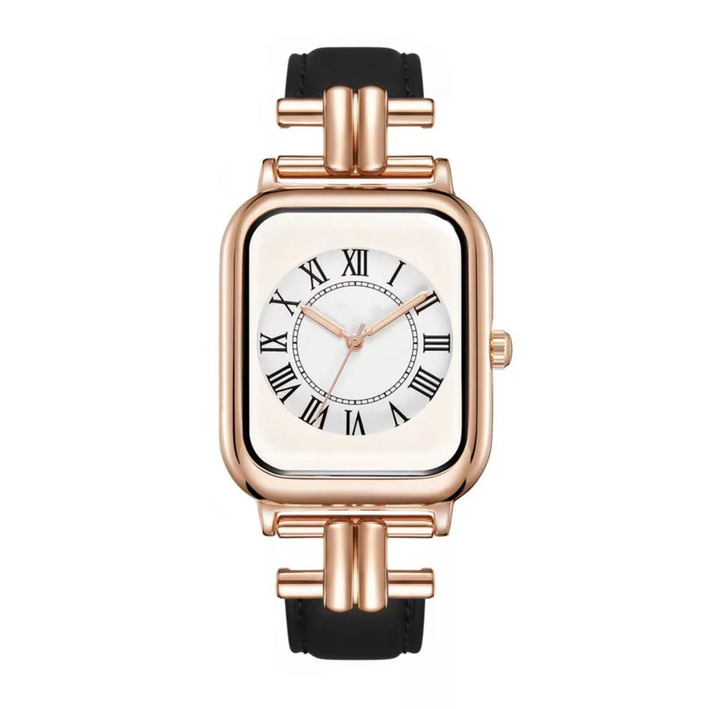 ساعت مچی عقربه‌ای کوارتز زنانه مدل مستطیل چرم طبیعی رومی کلاسیک شبتاب 169