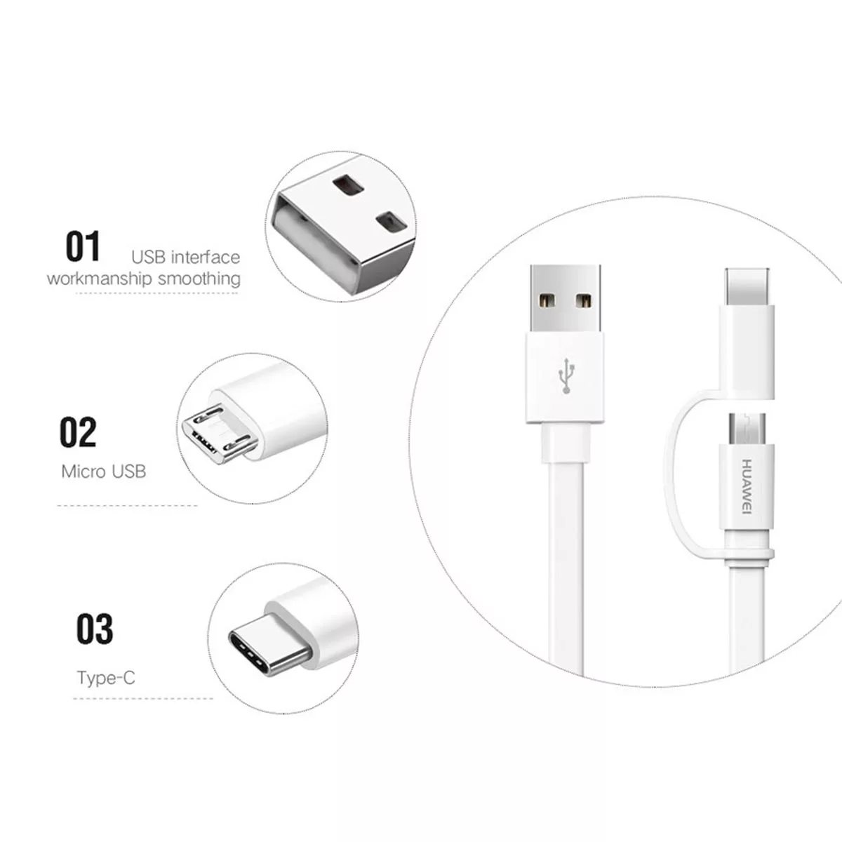 کابل تبدیل USB به USB-C / MicroUSB هوآوی مدل AP55S  طول 1.5 متر
