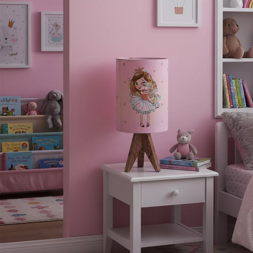 لوستر کودک مدل دختر و اسب تک شاخ به همراه آباژور رومیزی