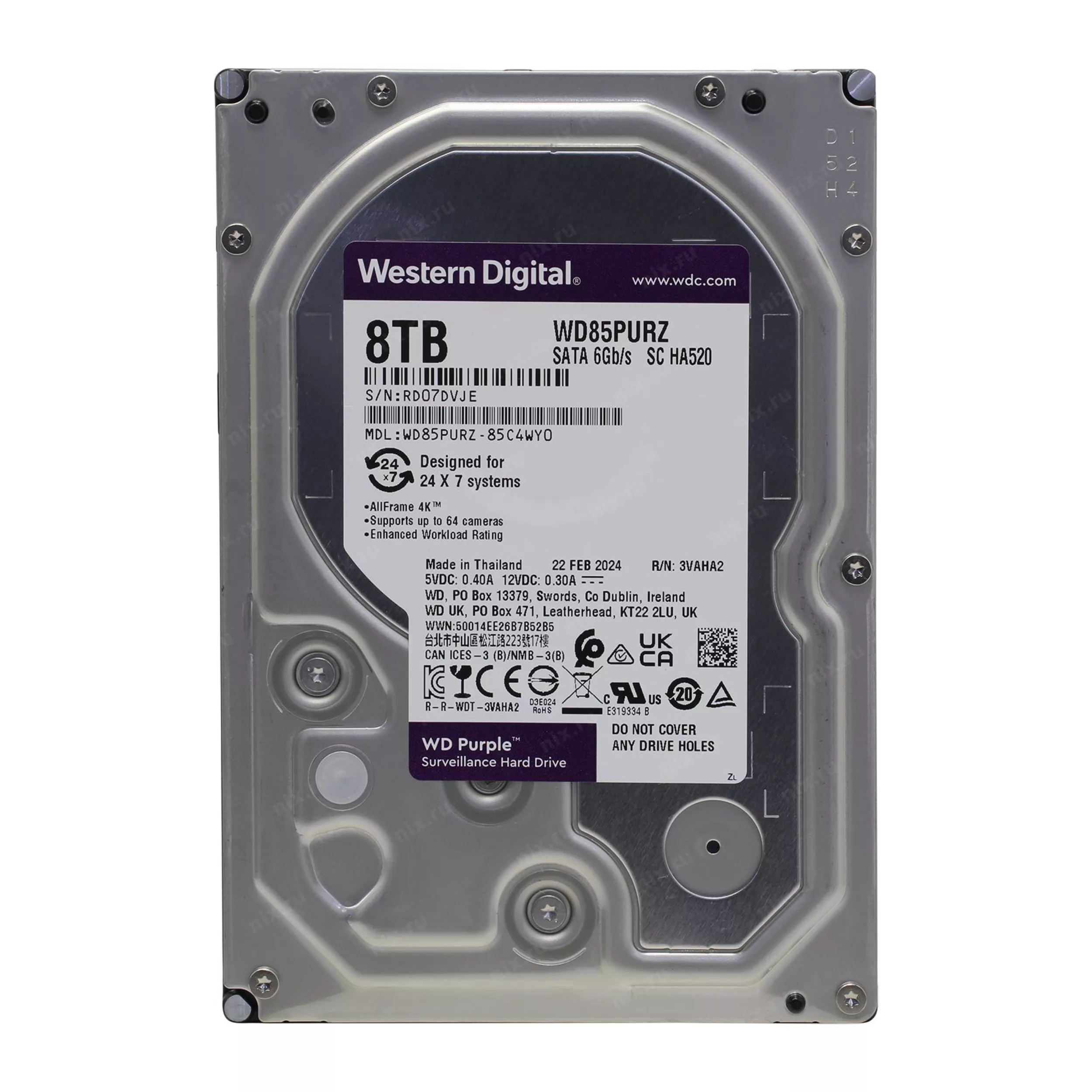 هارد دیسک اینترنال وسترن دیجیتال مدل Purple WD85PURZ ظرفیت 8 ترابایت