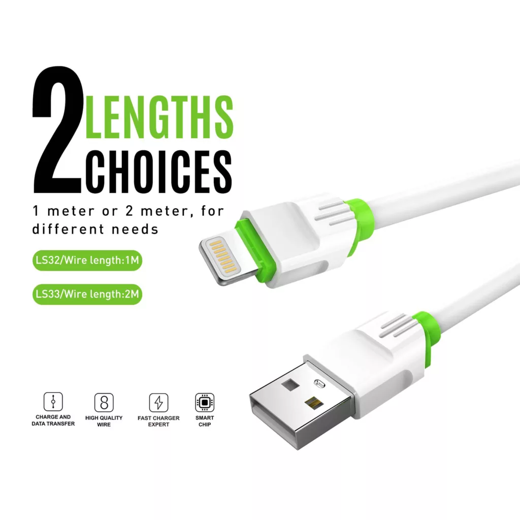 کابل تبدیل USB به لایتنینگ الدینیو مدل LS33 طول 2 متر