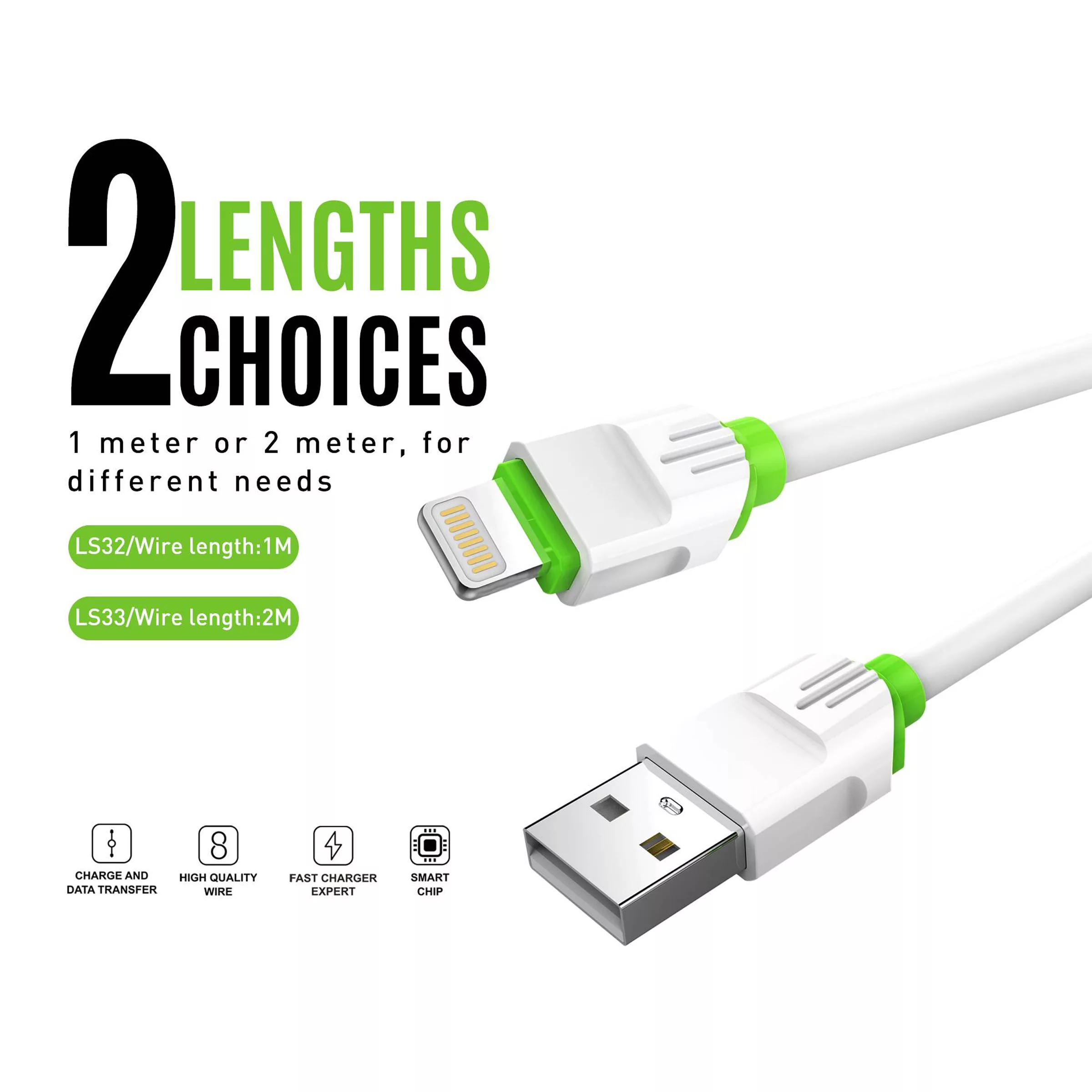 کابل تبدیل USB به لایتنینگ الدینیو مدل LS33 طول 2 متر