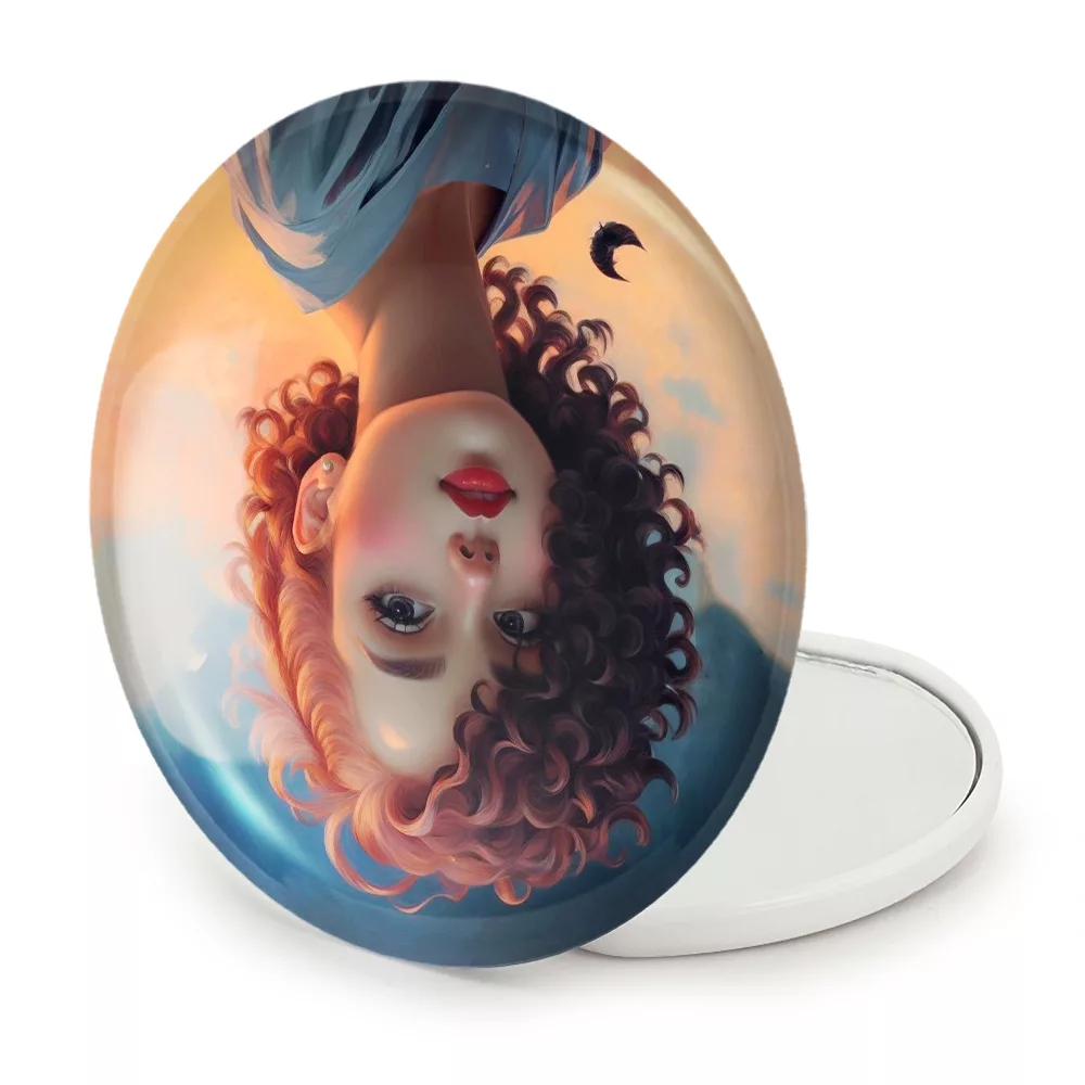 آینه جیبی خندالو طرح دختر مو فرفری مدل تاشو کد 28798