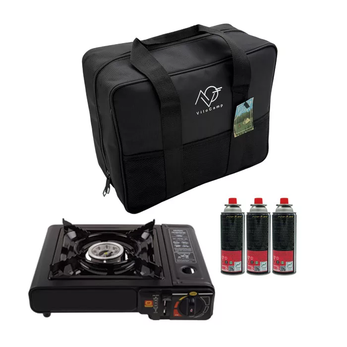 اجاق گاز سفری مدل Vilocamp به همراه کیف و کپسول مجموعه 5 عددی