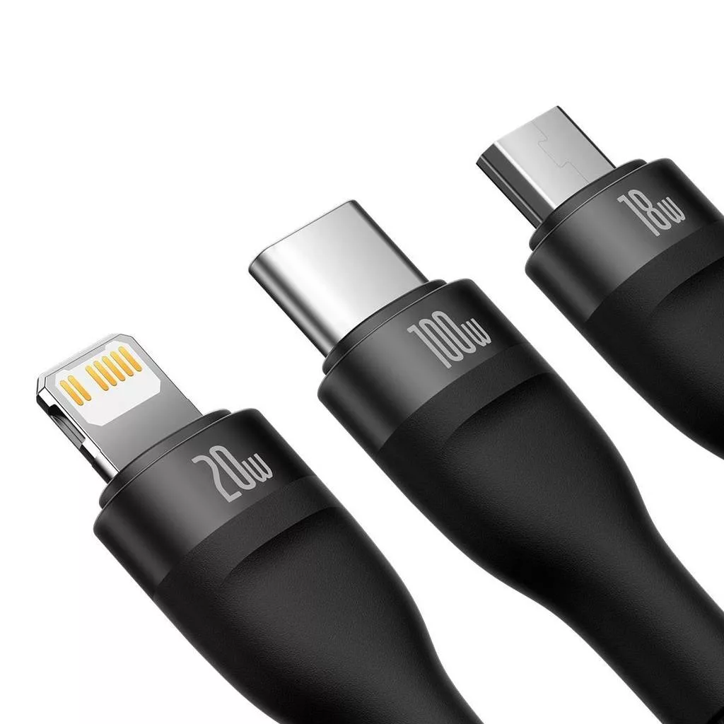 کابل تبدیل USB-C به USB-C / microUSB / لایتنینگ بیسوس مدل Flash Series II CB000004 100W طول 1.5 متر