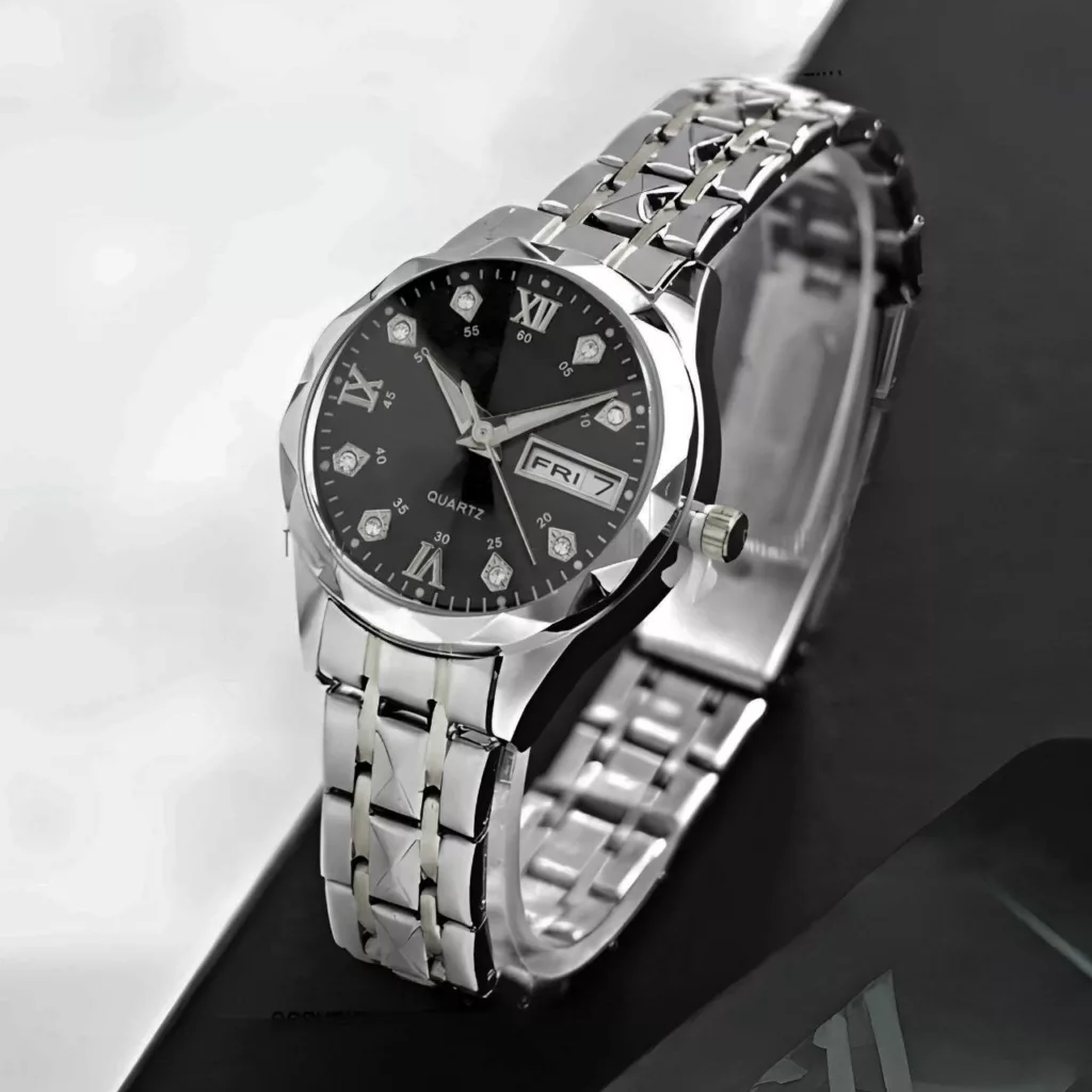 ساعت مچی عقربه‌ای کوارتز زنانه مدل الماسی دو تقویم کد 106