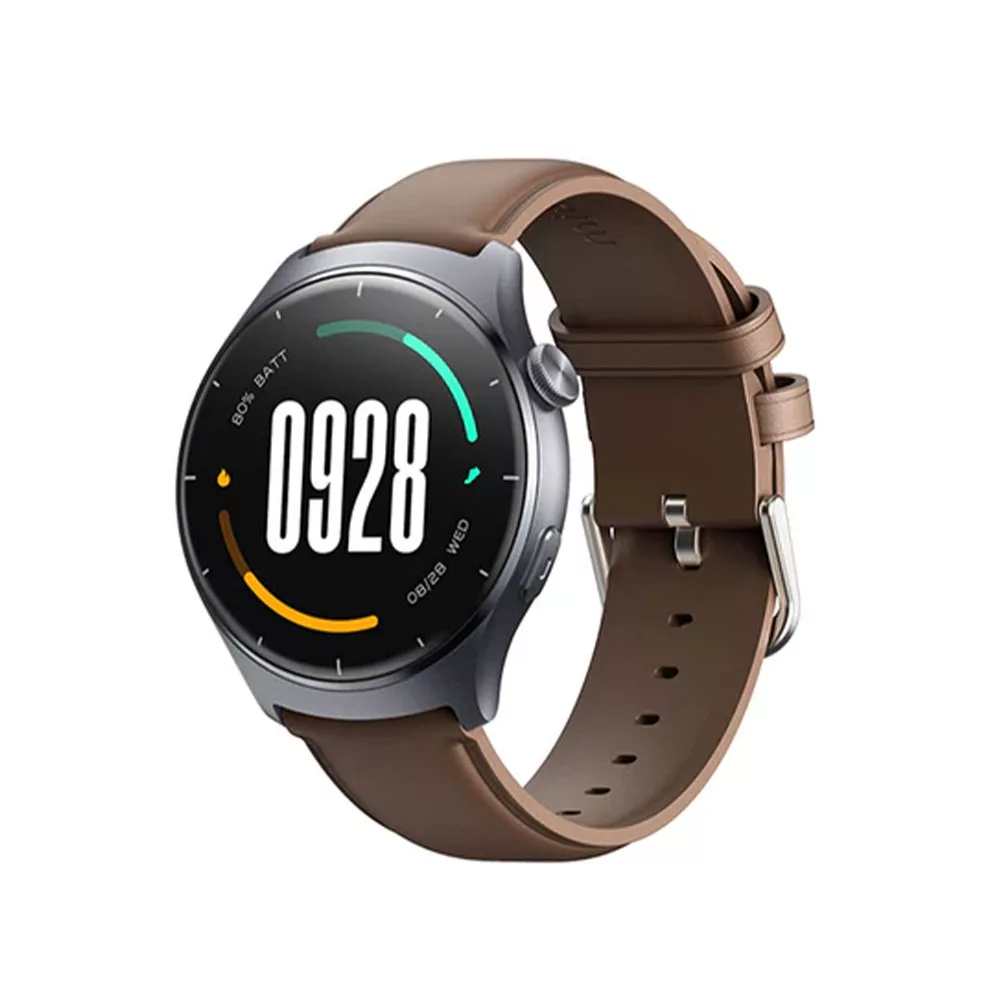 ساعت هوشمند میبرو مدل Watch Lite 3 مناسب برای ورزش، روزمره، رسمی، دارای قابلیت‌های صفحه نمایش رنگی و لمسی، قابلیت مکالمه از طریق بلوتوث، بند چرم، فرم صفحه دایره