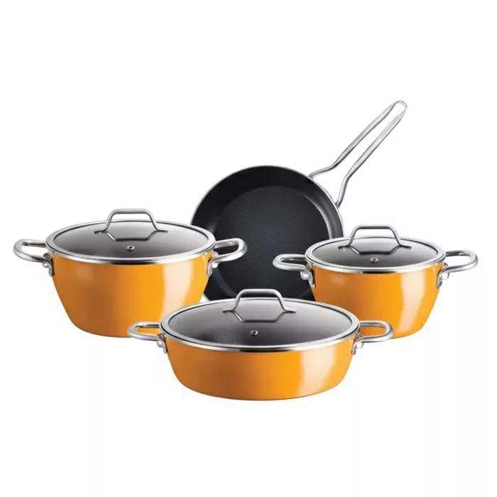 سرویس قابلمه و تابه لعابی 7 پارچه مادام کوکو مدل Titanyum