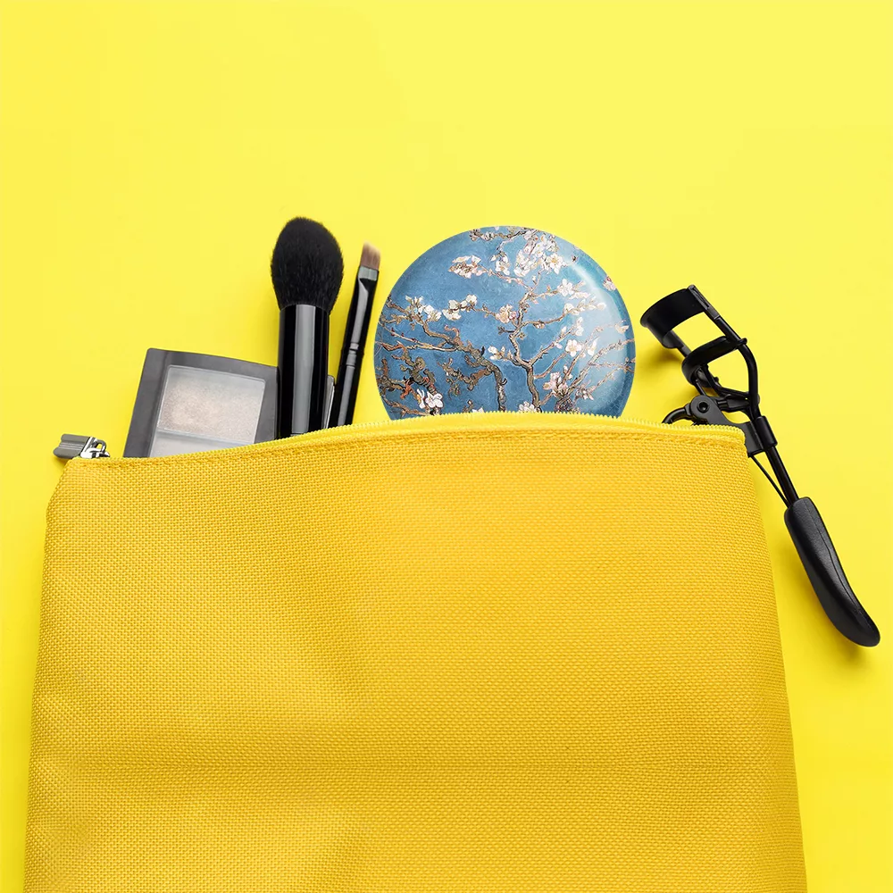 آینه جیبی خندالو مدل نقاشی شکوفه های بادام اثر ونسان ونگوگ کد 25463