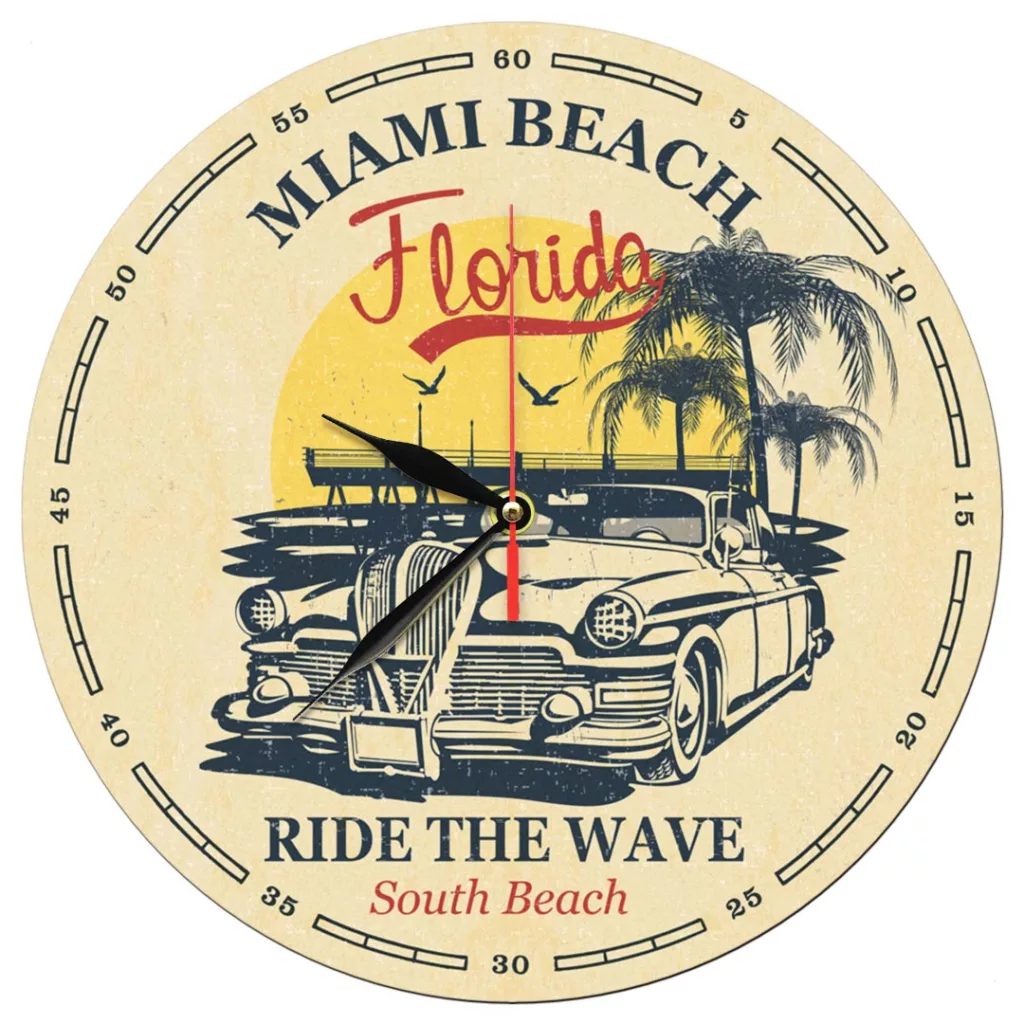 ساعت دیواری طرح ماشین قدیمی و ساحل دریا کد 1423