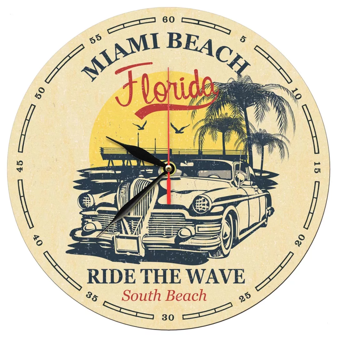 ساعت دیواری طرح ماشین قدیمی و ساحل دریا کد 1423