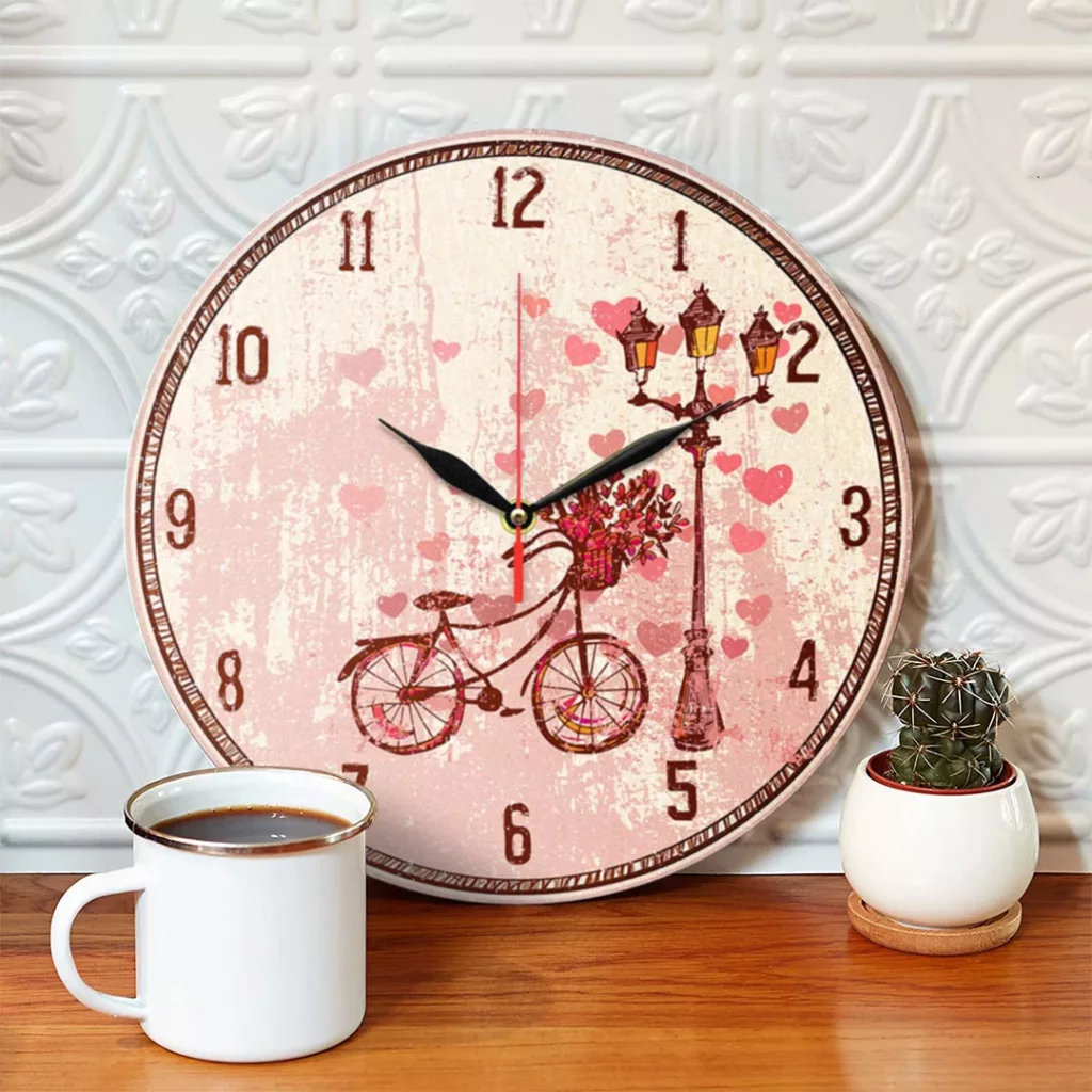 ساعت دیواری طرح دوچرخه و گل و قلب کد 1336