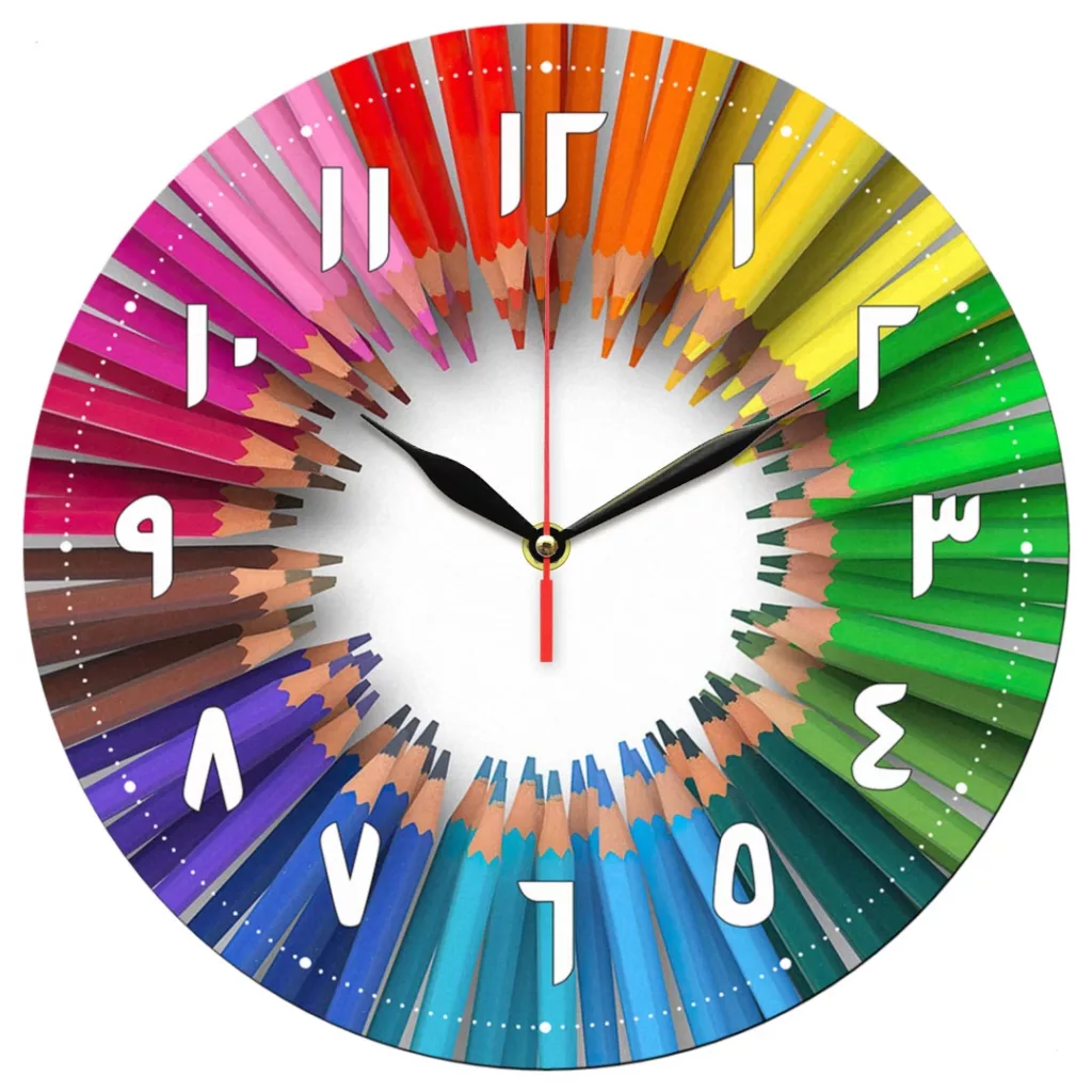 ساعت دیواری طرح مداد رنگی با اعداد فارسی کد 1201f