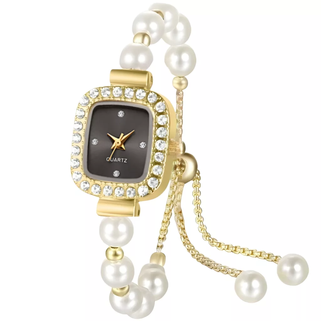 ساعت مچی عقربه‌ای کوارتز زنانه مدل مینیمال لوکس بند دستبندی مرواریدی قفل کرواتی کد ۶