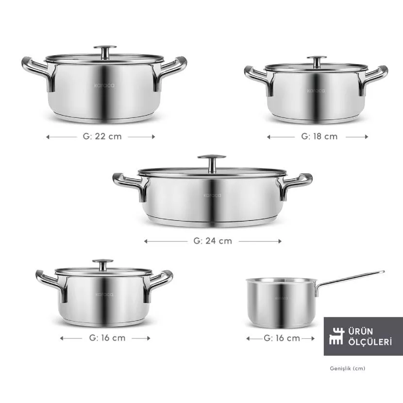 سرویس قابلمه و تابه استیل 9 پارچه کاراجا مدل Aris İnduksiyon