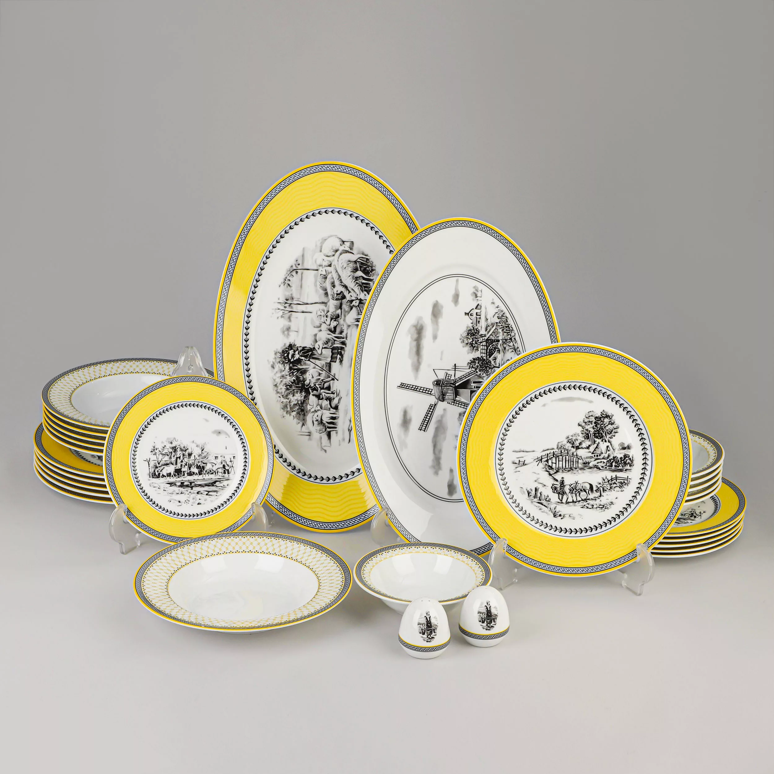 سرویس غذاخوری 28 پارچه 6 نفر چینی زرین ایران مدل ایتالیا اف Village 2 درجه یک