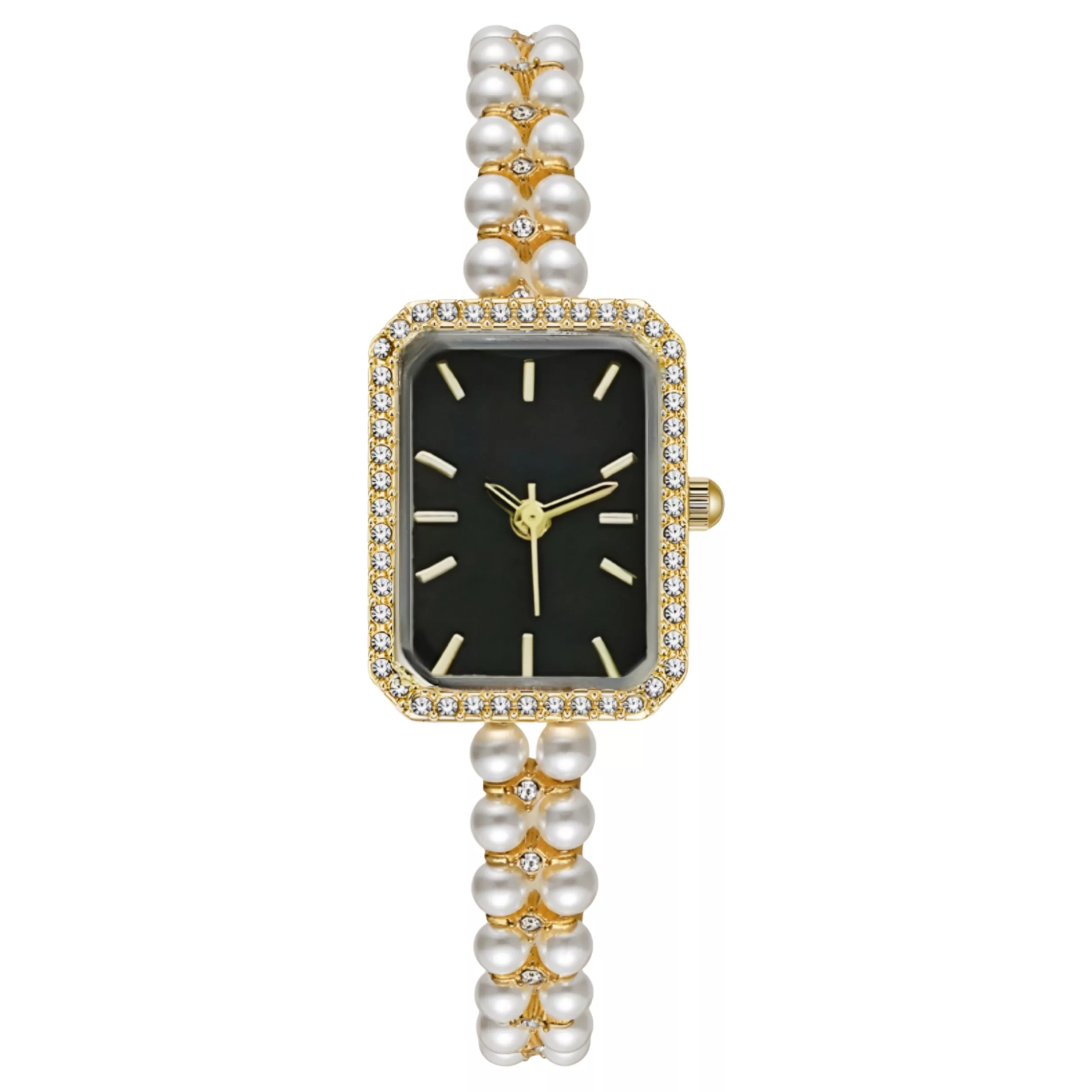 ساعت مچی عقربه‌ای کوارتز زنانه مدل لوکس بند مرواریدی دستبندی کد ۱