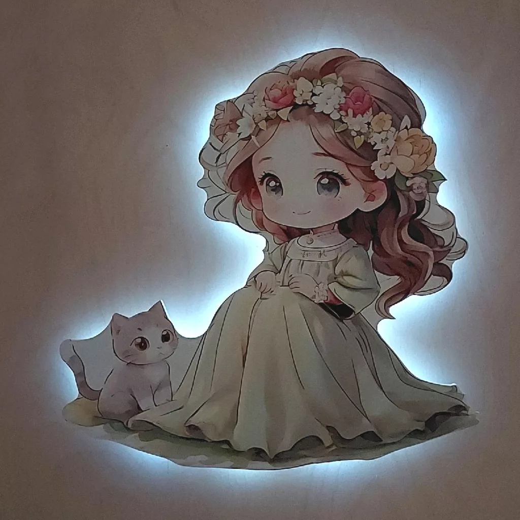 چراغ خواب اتاق کودک مدل دختر و گربه LU050