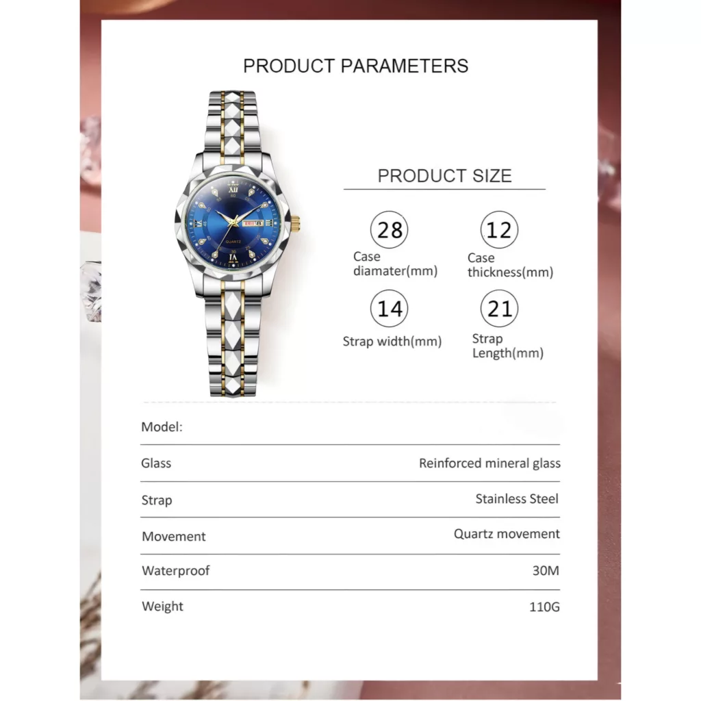 ساعت مچی عقربه‌ای زنانه مدل کوارتز کلاسیک طرح تراش الماسی کد C1.6