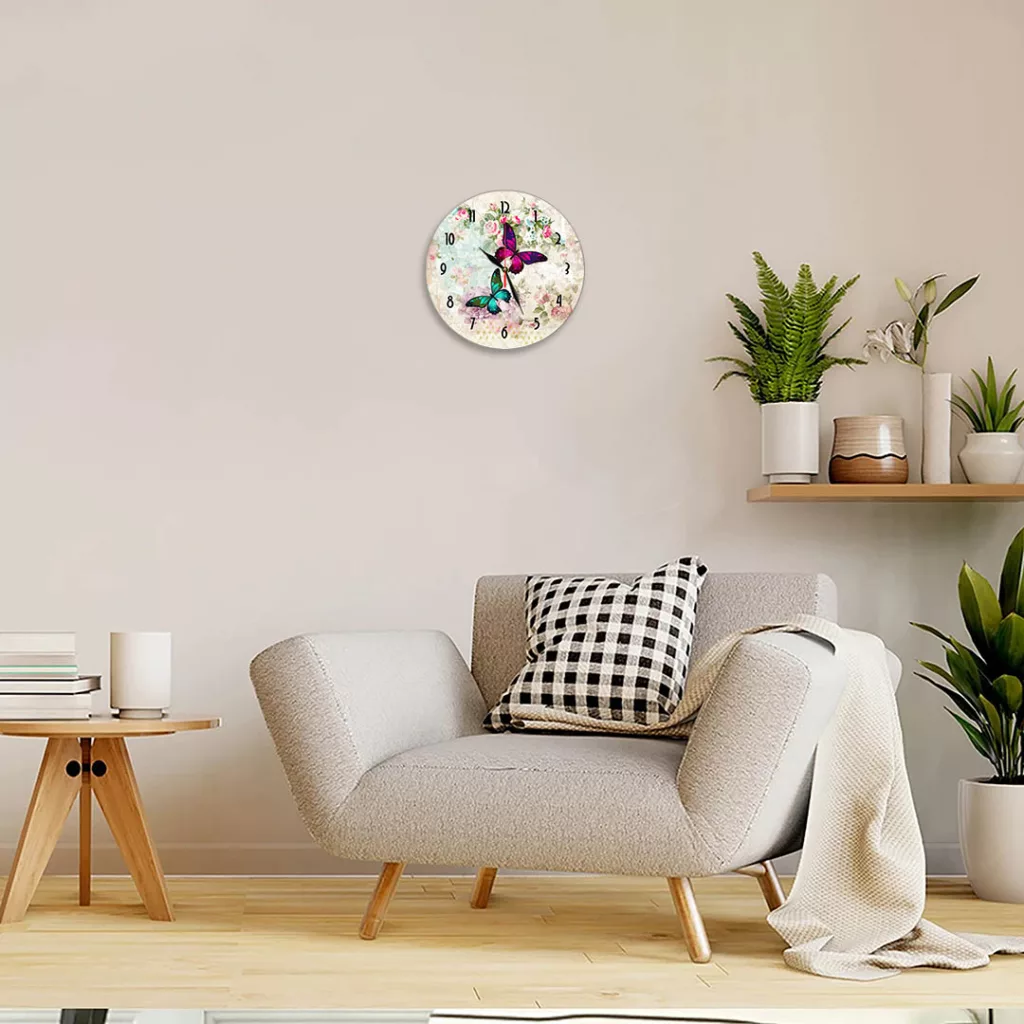 ساعت دیواری طرح گل و پروانه کد 1234