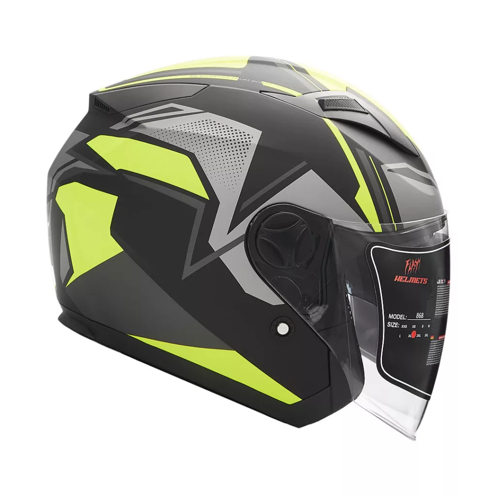 کلاه کاسکت بدون فک فلش مدل 868 matt black-neon yellow